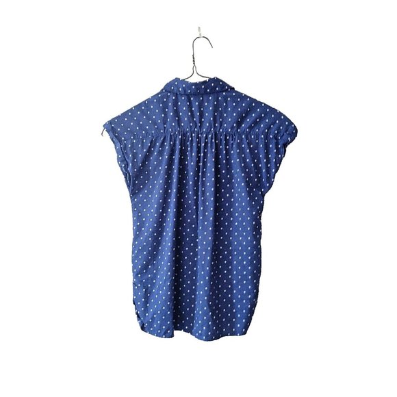 Old Navy Womens Blouse Button Up Size Small Blue White Polka Dots Curved… - Picture 2 of 4